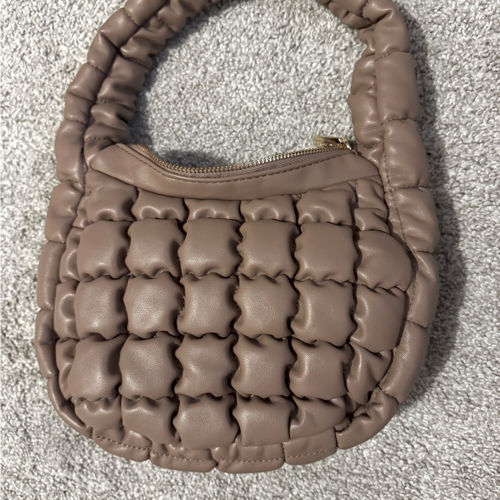 Brown Quilted Crescent Shoulder Bag